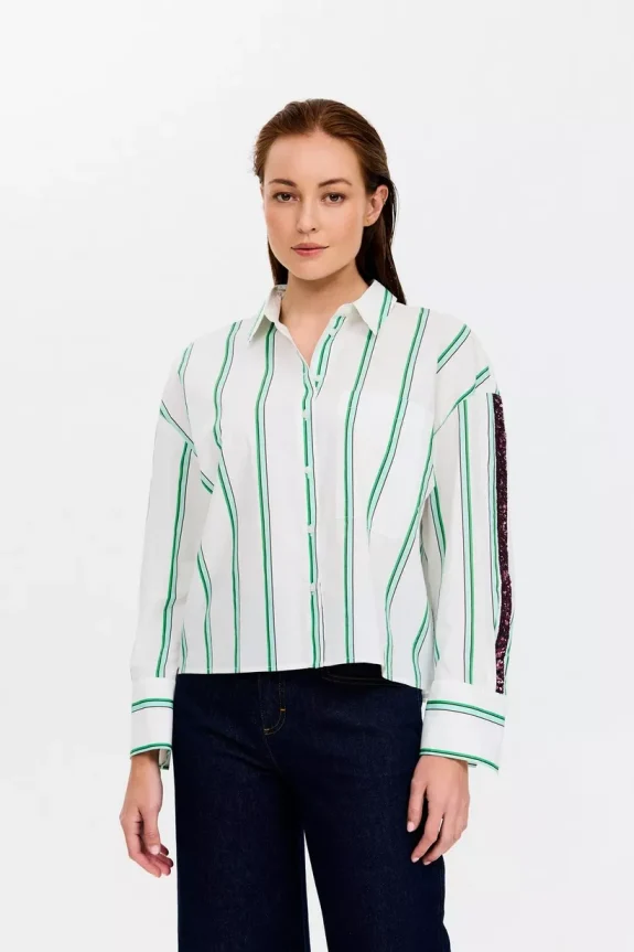 Blusa rayas detalle manga lentejuelas - CKS