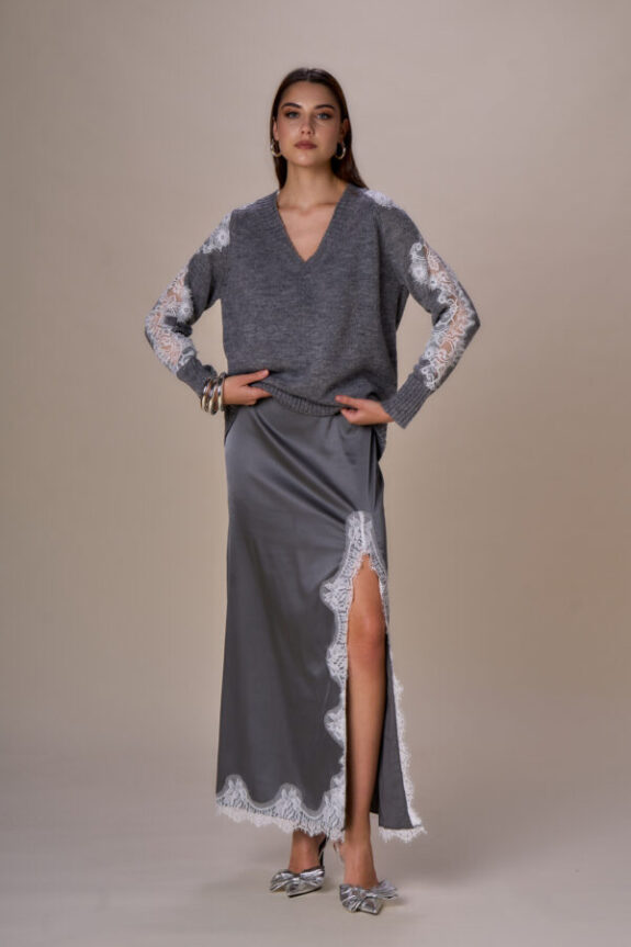 Jersey gris mangas de encaje NO SECRETS