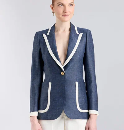 Blazer azul marino Laurent Blue Sastreria de Autor con vivos blancos EXTREME COLLECTION