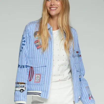 CHAQUETA BOMBER AZUL RAYAS BORDADO SURF VILAGALLO