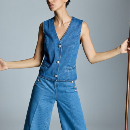CONJUNTO chaleco y pantalon denim rayas ALBA CONDE