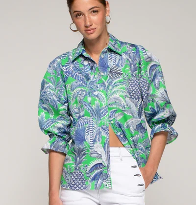Camisa tropical verde y azul Vilagallo
