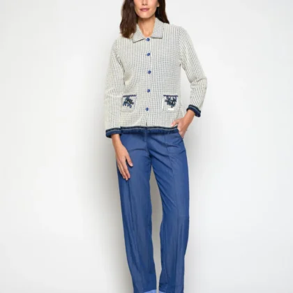CONJUNTO Chaqueta y Camiseta punto panal Azul MERCEDES DE MIGUEL