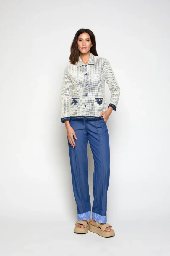 CONJUNTO Chaqueta y Camiseta punto panal Azul MERCEDES DE MIGUEL