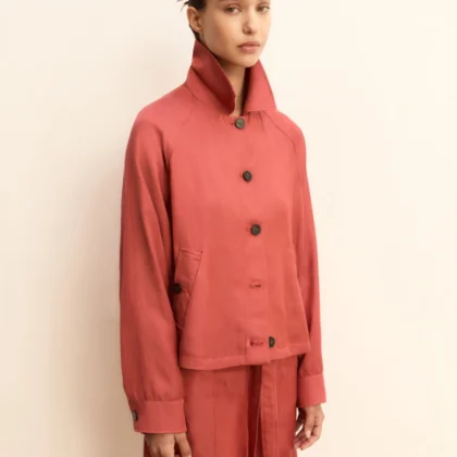 Chaqueta de sarga de mezcla de lino camel EMME
