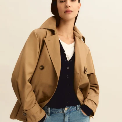 Gabardina de doble botonadura de tejido impermeable gris ceniciento EMME
