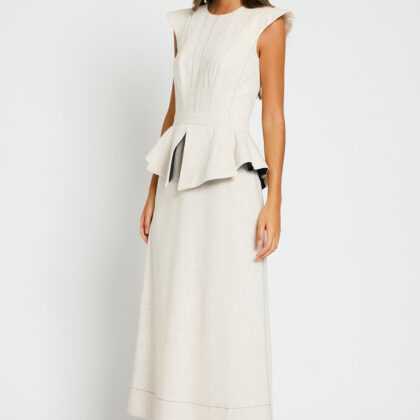 Vestido de lino con peplum especial LIDYA COLOUR NUDE