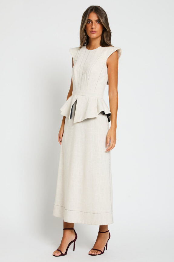 Vestido de lino con peplum especial LIDYA COLOUR NUDE