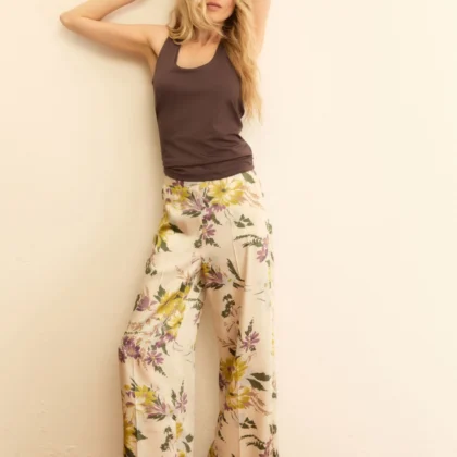 Pantalón sarga estampada blanco lana EMME flores