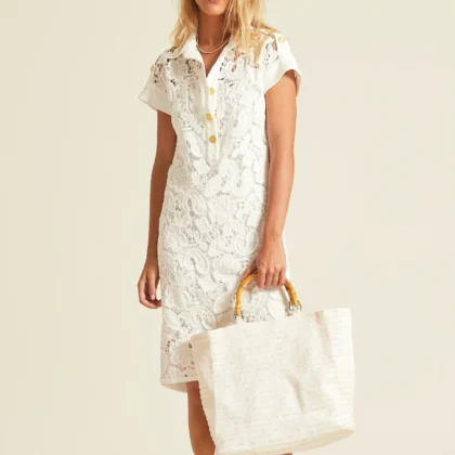Vestido Presa bordado y bambula doble OKY