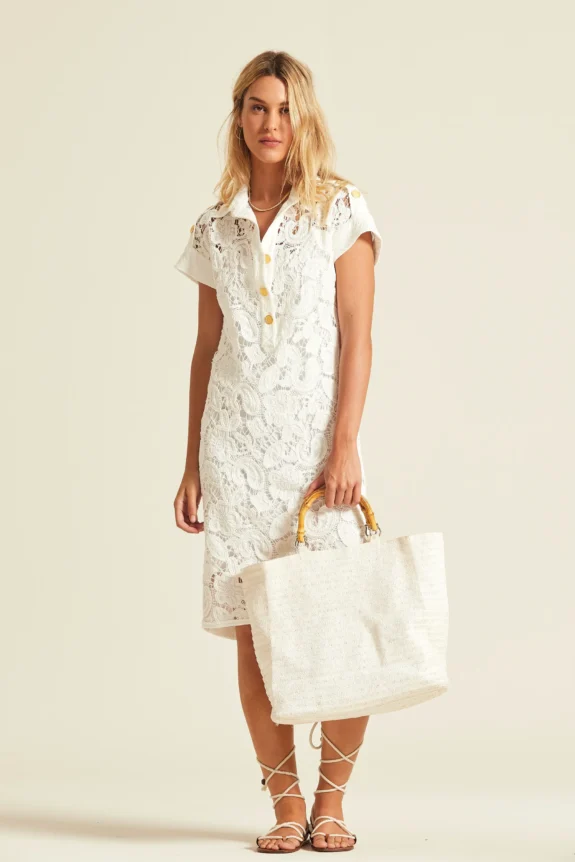 Vestido Presa bordado y bambula doble OKY