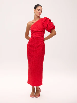 Vestido asimetrico manga abullonada rojo MIOH