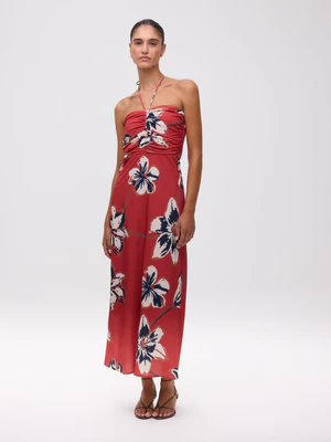 Vestido estampado flores anudado al cuello MIOH