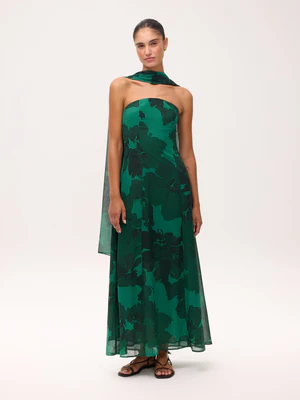 Vestido fluido estampado verde tirantes desmontables MIOH