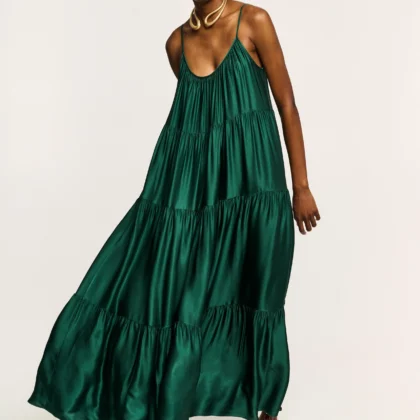 Vestido Maxi satin-look dress with ruffles BSB talla ONE