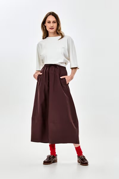 FALDA LARGA MARRON OSCURO CORDON-CKS